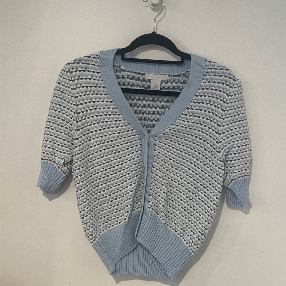 Design History Light Blue and Cream Cardigan Sz M
